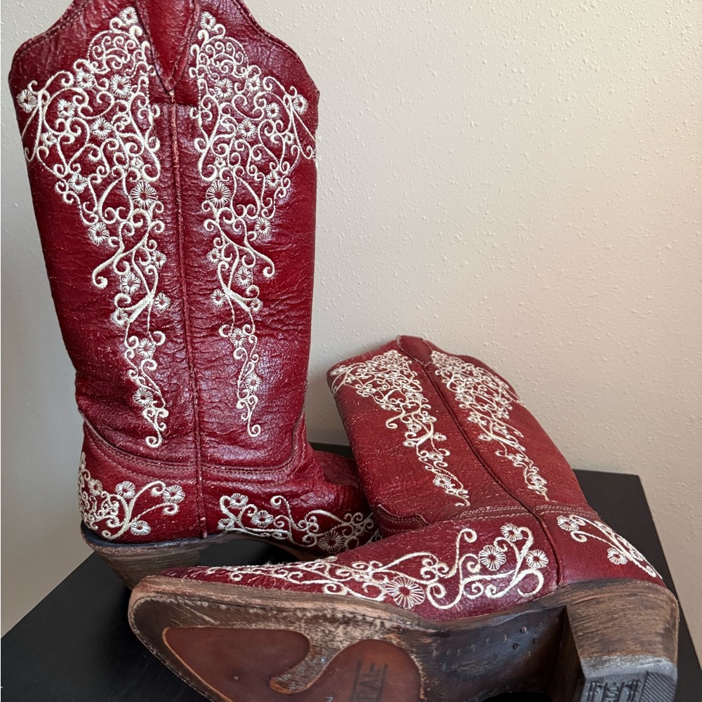 Corral Red Embroidered Western Boots Tall Leather Cowgirl Boots Size 7.5M NWOT - Picture 15 of 15